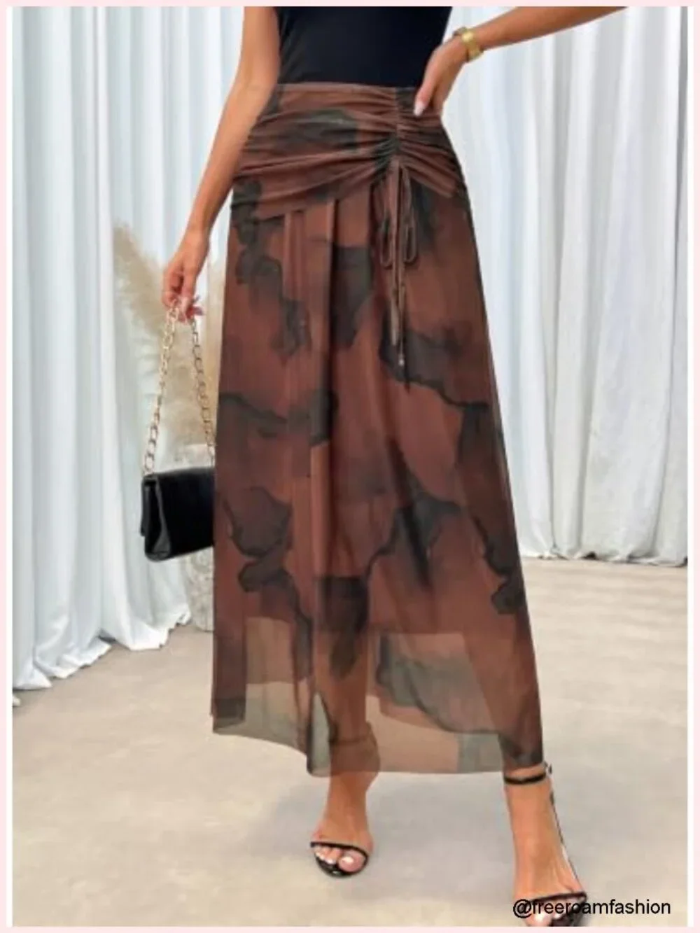Boho Floral Print Maxi Skirt High Waist A-Line Chiffon Flowy